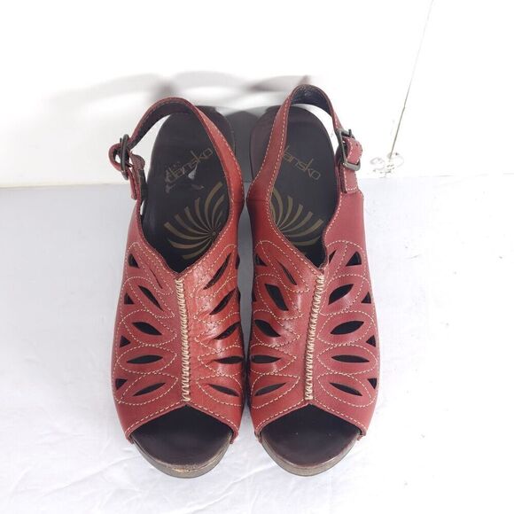Dansko Women's Rowena US9-9,5 EU40 Red Leather Cutout Studded Slingback Sandals - Picture 4 of 16